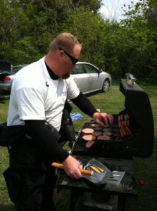 David at Grill in Drysuit Chef David In-Between Dives